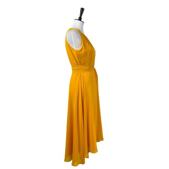 Tahari Petite Midi Dress Keyhole Halter Neck High Low Hem Yellow Women’s Size 6P - Picture 3 of 14